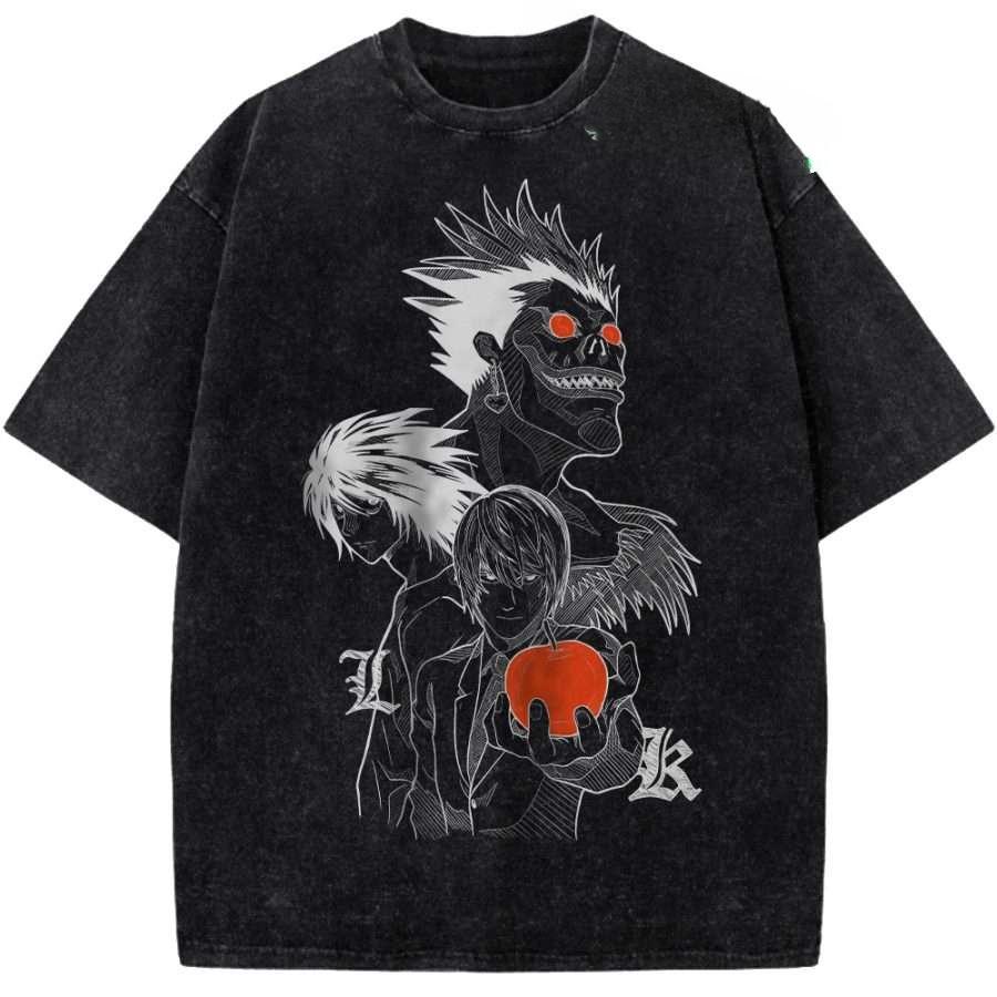 

Ryuk Print T-shirt DEATH NOTE Anime Clothing Men Women Short Sleeve Cotton Tshirts Vintage Washed Tee Harajuku Oversized T Shirt S
