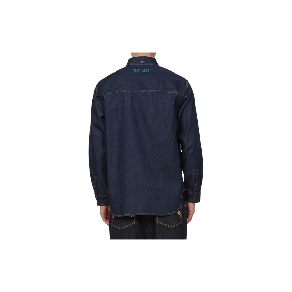 Evisu Sea God Digital Print Denim Long Sleeve Shirt Men Shirts Denim-Blue 2EAHTM1SL113RXDN