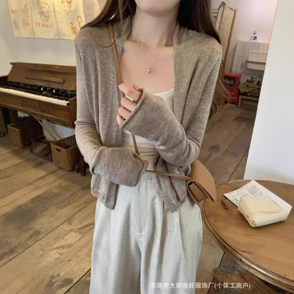 Early Fall Lazy Style Design Thin Soft Knit Coat Small Cardigan Minimalist Niche Rolled Hem Short Top