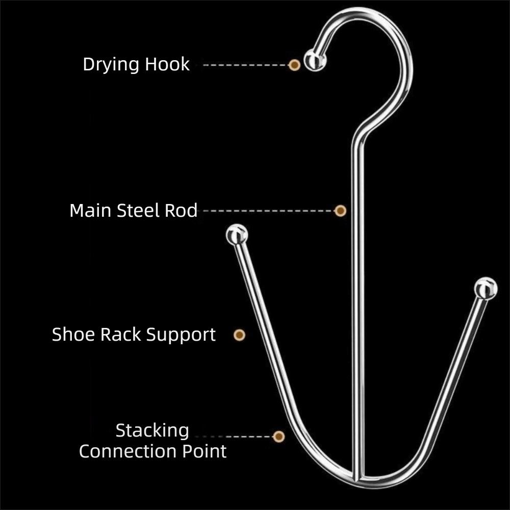 5PCS Stainless Steel Double Hook Shoe Rack Space Saving Sports Shoes Hooks Outdoor Balcony