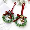 Flocked Bow Bells Wreath with Red Berries for Christmas Tree Decoration, Holiday Floral Garland for Door Hanging
