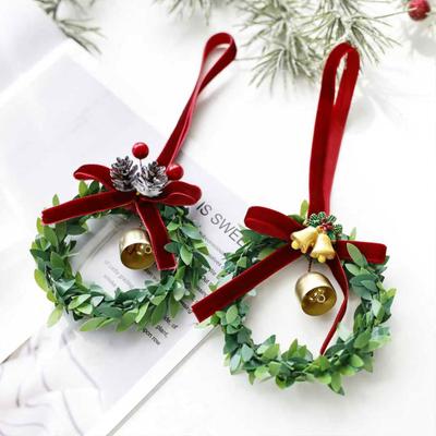 Flocked Bow Bells Wreath with Red Berries for Christmas Tree Decoration, Holiday Floral Garland for Door Hanging