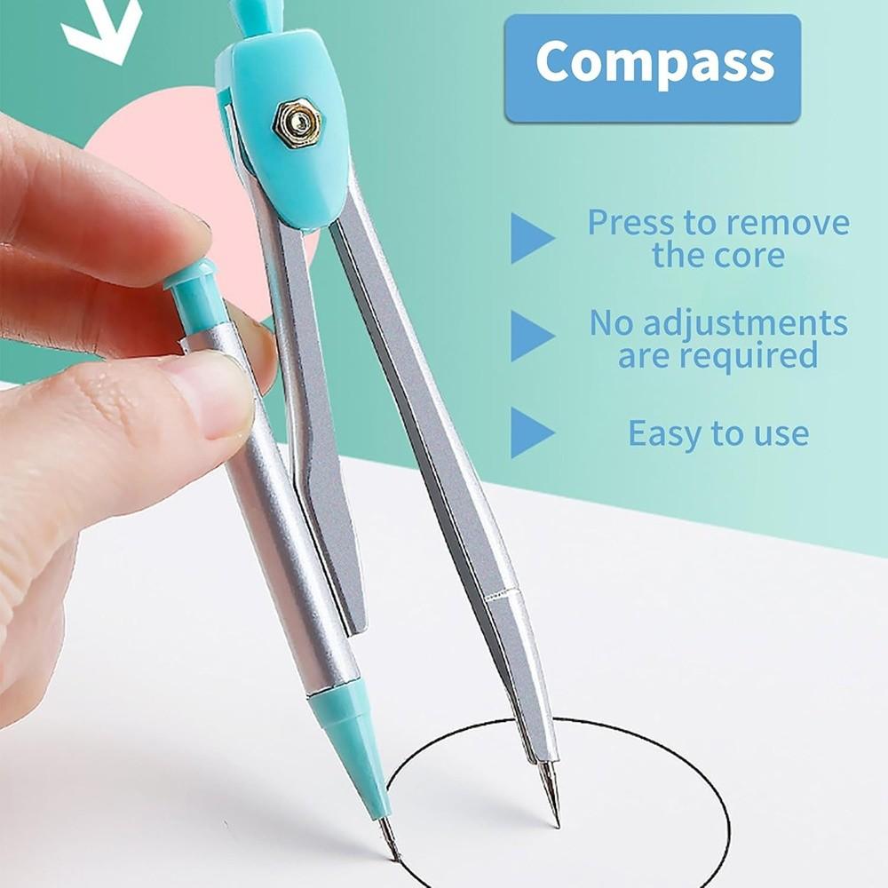 8PCS Eraser Protractor Plastic Triangle Ruler Portable Ruler Compasses Set  School Office