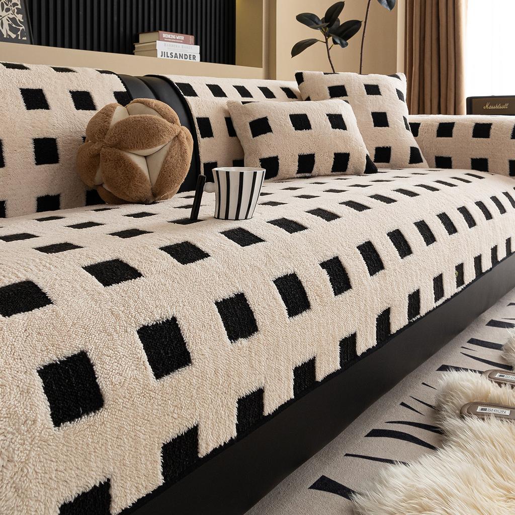 New Shu Cotton Lint Sofa Cushion Autumn And Winter New Non-Slip Straight Row Leather Sofa Cover Cloth Towel Cross-Border