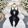 See-through Solid Floral Women Sexy Lace Bodysuits Hollow Bodycone Catsuits Jumpsuits Strappy Lingerie Rompers Skinny Casual