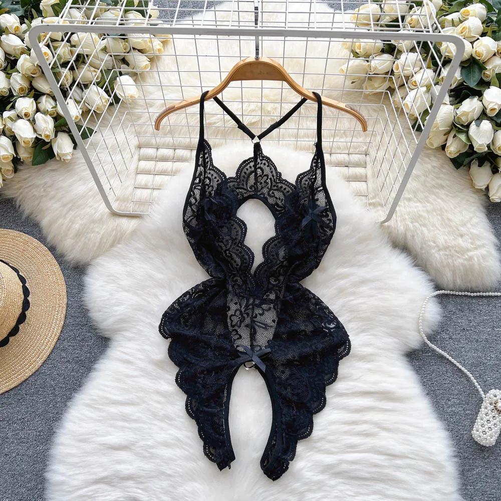 See-through Solid Floral Women Sexy Lace Bodysuits Hollow Bodycone Catsuits Jumpsuits Strappy Lingerie Rompers Skinny Casual