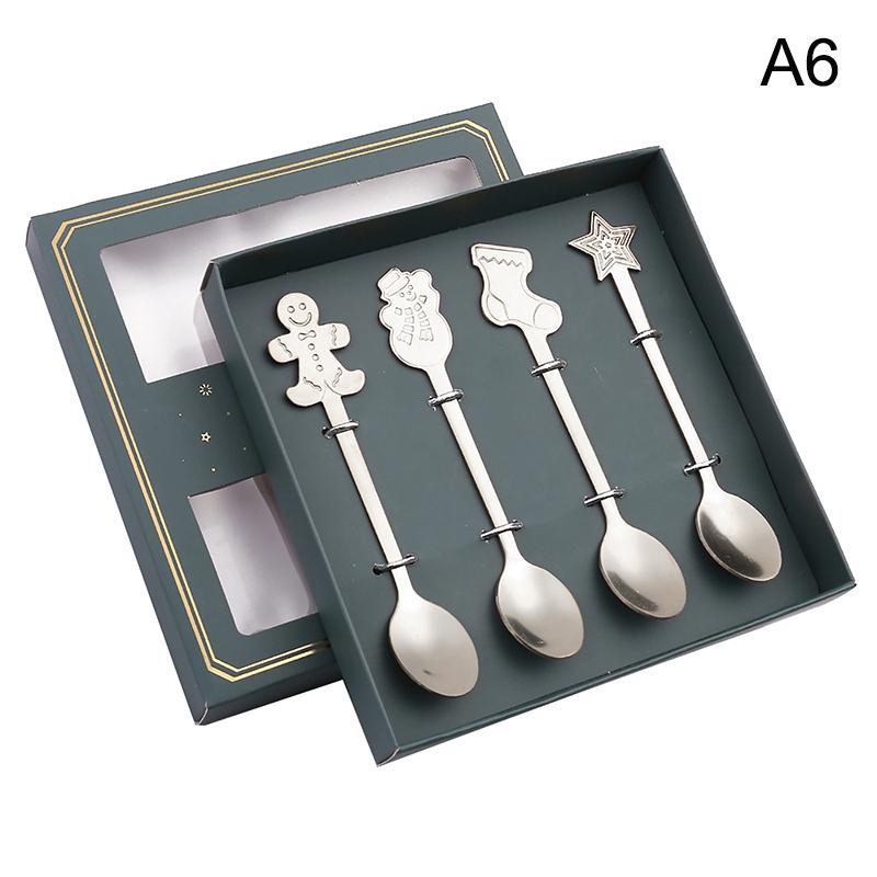 Christmas Spoons Set Portable Travel Use Stainless Steel Santa Claus Elk Snowman Dessert Soup Spoon Xmas Tableware