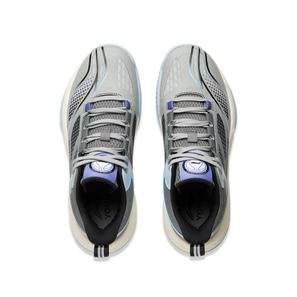 Li Ning Kids Round Toe Comfortable Non-Slip Wear-Resistant Rebound Support Mid-Top Basketball Shoes Kids Basketball Shoes Gray YKBU088-7