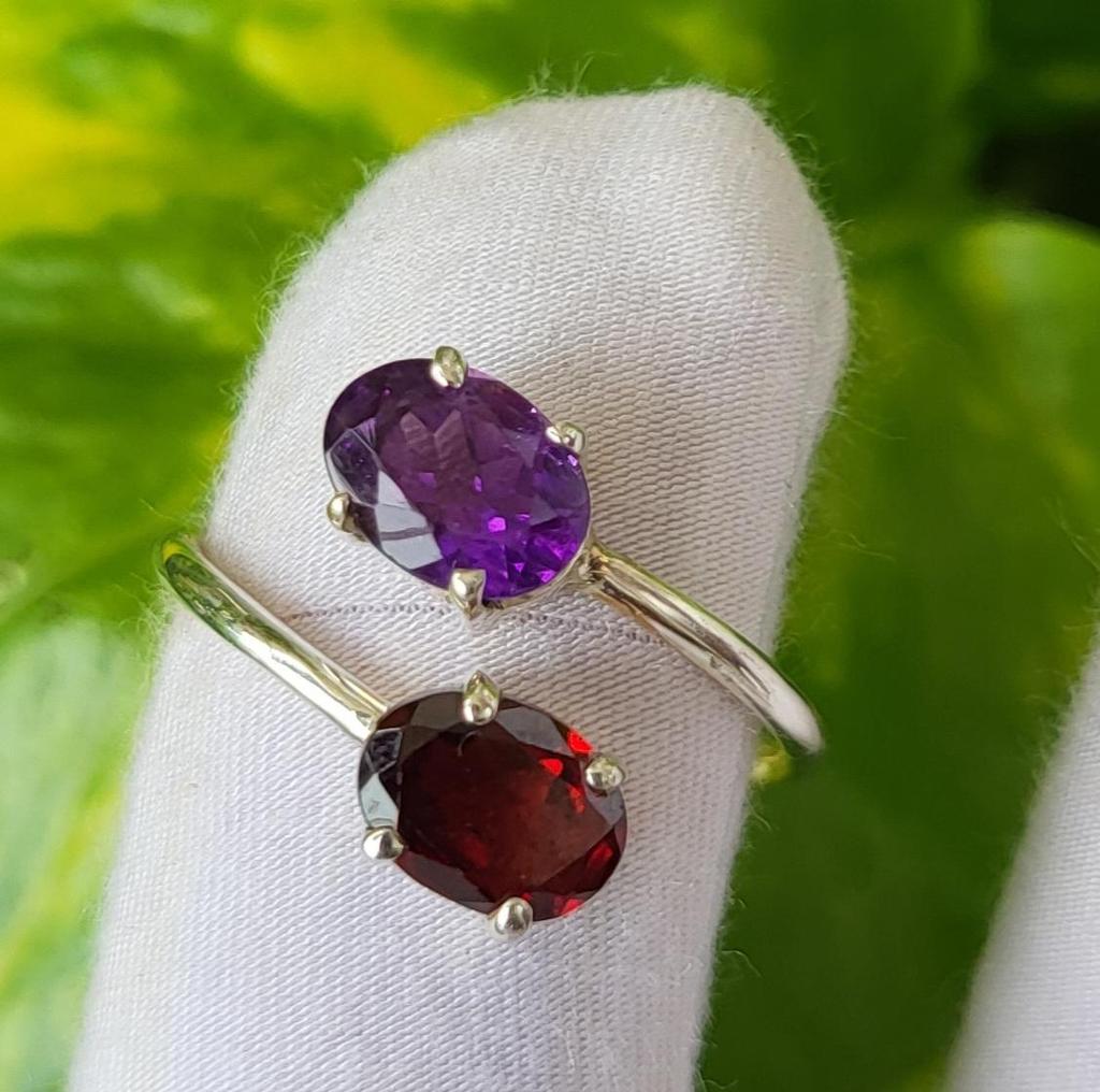 Natural Amethyst Garnet Gemstone 925 Sterling Silver Ring Size 10 US, Gift A 40