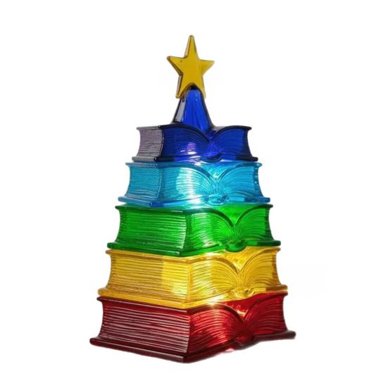 Multicolour Book Stack Ornament for Christmas Tree Stained Stacked Book Tree Shaped Suncatcher for Book Lovers Librarians Reader Bookworm Gifts