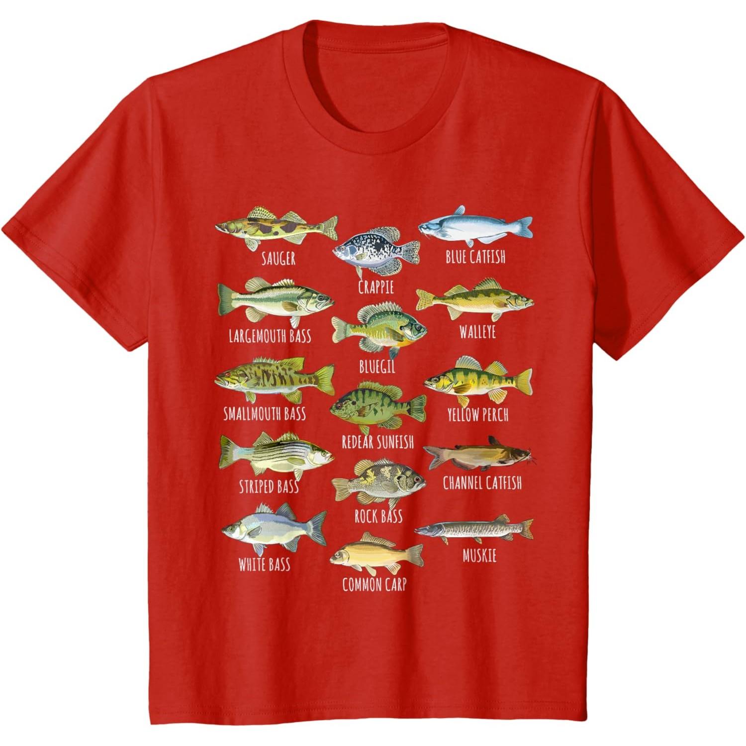 Kids Fish Species Biology Types of Freshwater Fish Fishing T-Shirt S