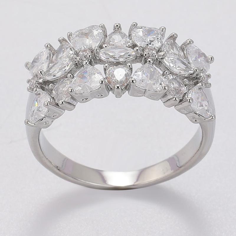 Elegant CopperColor Inlaid White CZ Women's Ring Geometry Daily Wear Party Jewelry