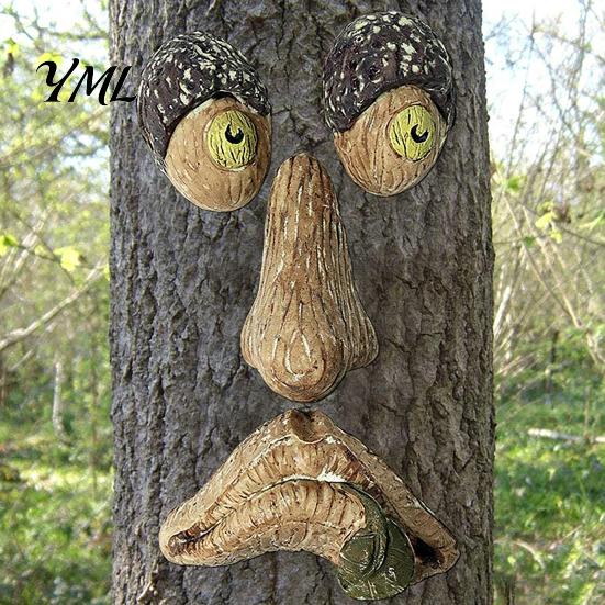 Whimsical Forest Tree Art Glow?in?the?Dark Face Garden Decor, Funny Old Man Bark Outdoor Decor Resin Ornament, Halloween Easter Hugger