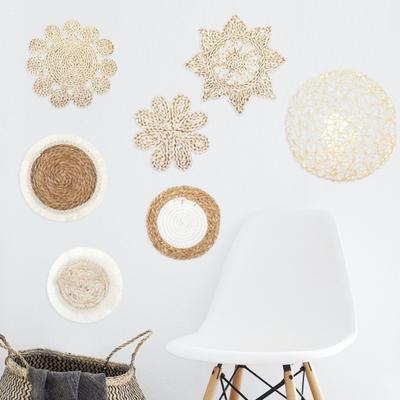 Yousheng 7 szt./zestaw Boho Słomkowe Tkane Dekoracje Ścienne Dom Biuro Salon Sypialnia Ściana Tło Sztuka Rustykalny Naturalny Wiklinowy Splot Ornament