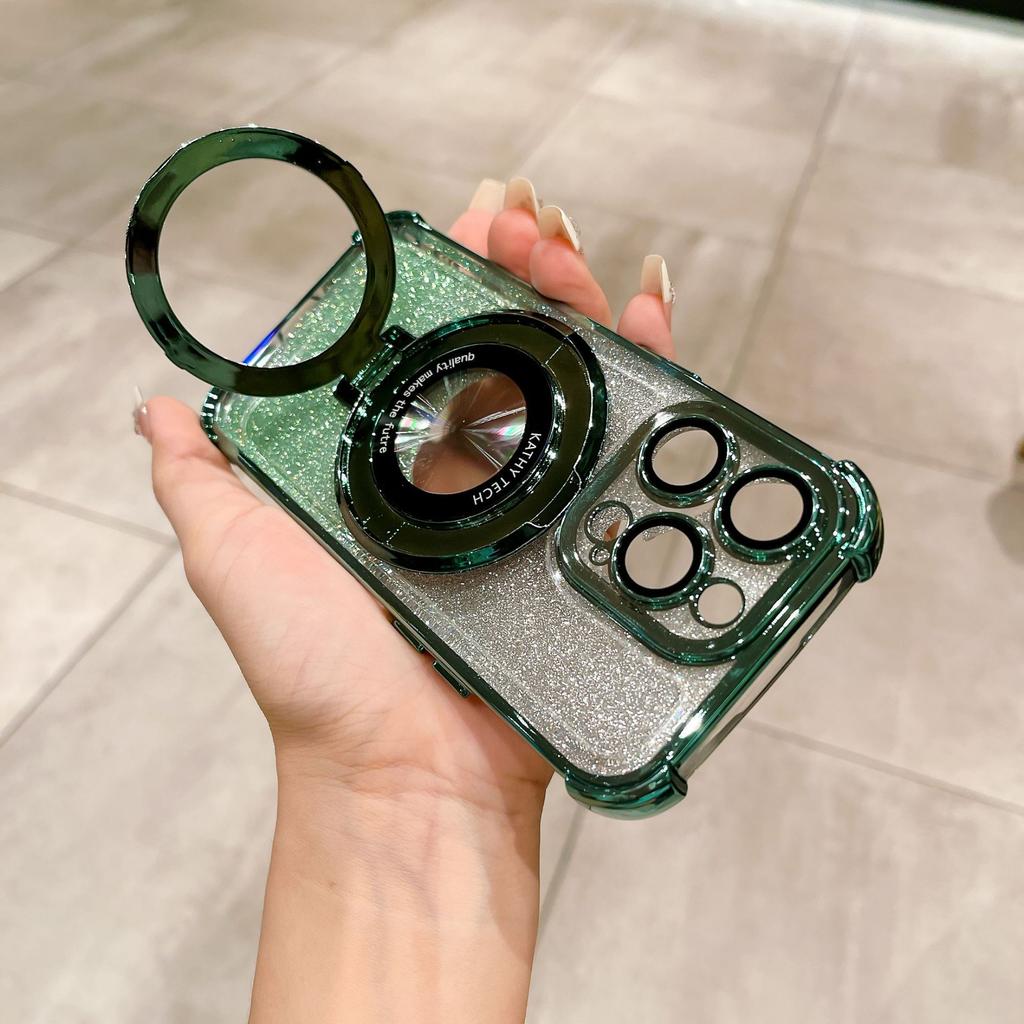 Space case Magnetic suction bracket is suitable for iPhone17 mobile phone case electroplating four corners anti-drop Apple 16 all-inclusive protective
