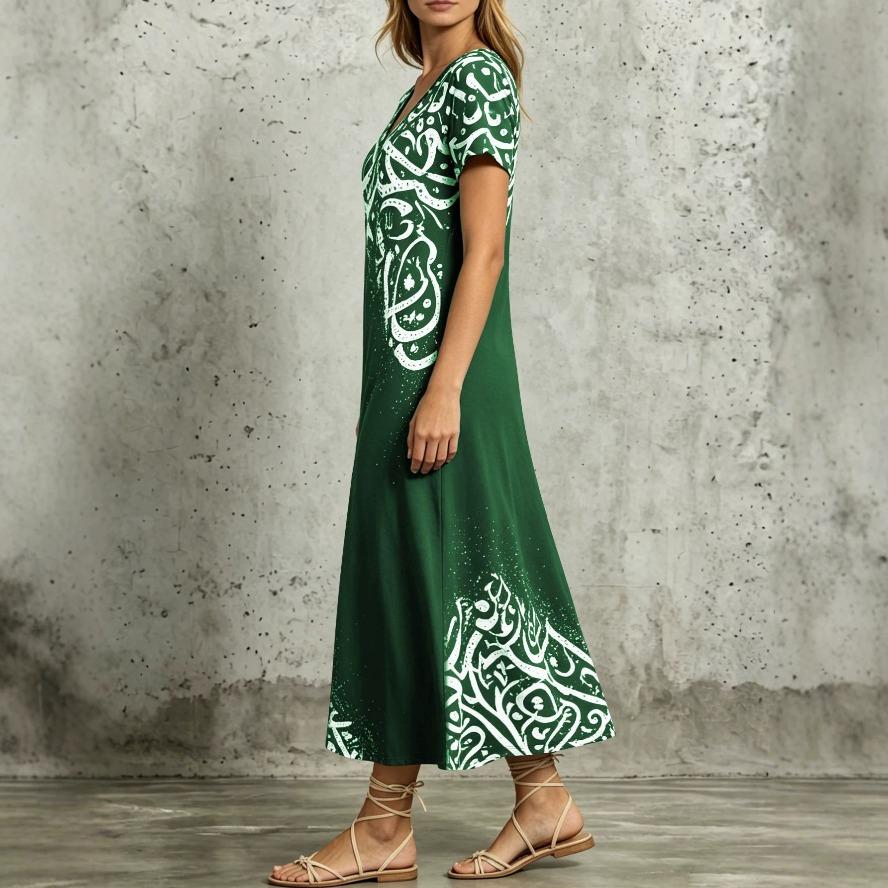 YYFS Women's Fashion Summer Spring Short Sleeve V-Neck Loose Waistlinet Casual Dresses