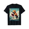 Katze reitet auf Hai Grafik T-Shirt Lustiger Meeres-Tierdruck Baumwolle Rundhals T-Shirt für Männer