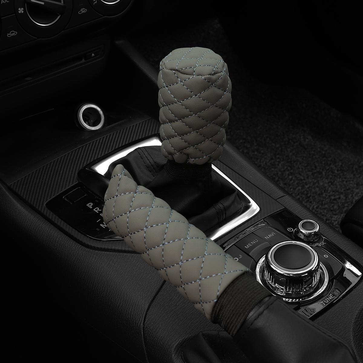 

2 комплекта стереовышивка из ПУ кожи, чехол на ручку ручного тормоза автомобиля, комплект ручек, универсальные автомобильные принадлежности для механической коробки передач серый