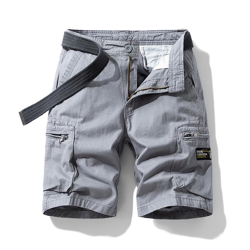 Men s Multi-Pocket Pure Cotton Washed Shorts – American Casual Summer Trend 33 светло-серый