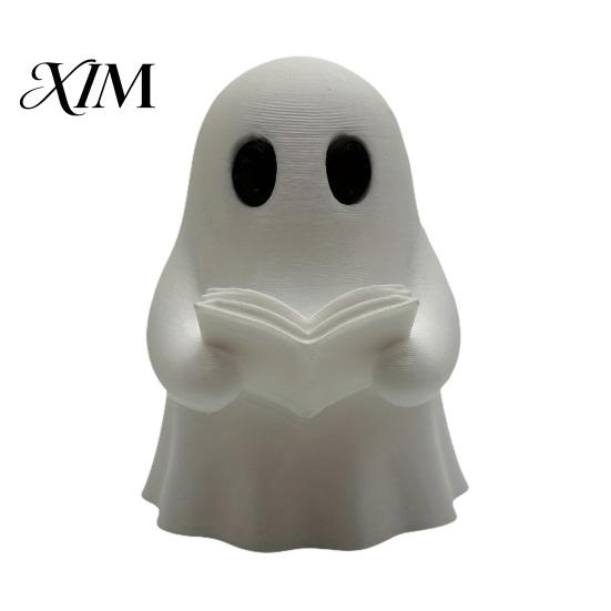 Cute Ghost Figurines for Home Decor Halloween Mini Reading Book Ornament, 3D Printed Little Minimalist Figurine, Durable PLA Creative Statues