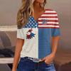 Women's Fashion Casual Independence Day Print V-Neck Short Sleeve Button-Up T-Shirt Top