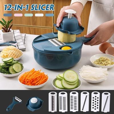 12Pcs New Multifunction Manual Vegetable Slicer Potato Fruit Cutter Grater Shredder Kitchen Chopper Cutter Drain Basket Food Strainer