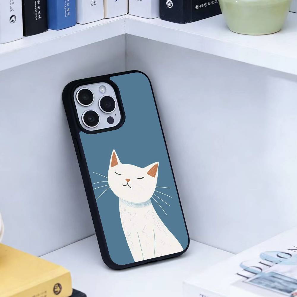 

Striped Shirt Coffee Cat Phone Case For iPhone 14,16,15,13,17,12,Plus,Pro,Max Magnetic For Magsafe Frosted Cover iPhone17Pro