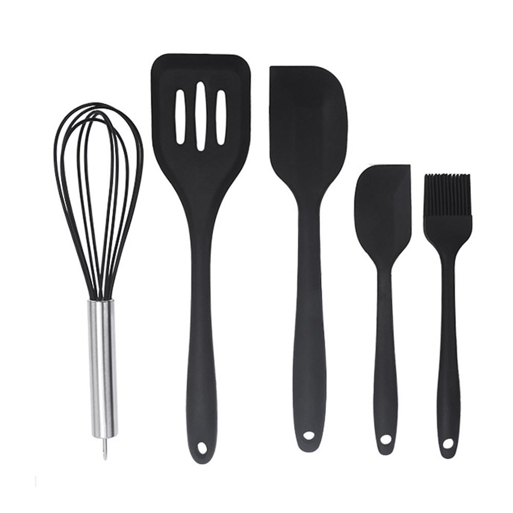 

5pcs Silicone Kitchen Utensils Set With Scraper Spatula Egg Beater Heat Resistant Non-stick Baking Tools black #1