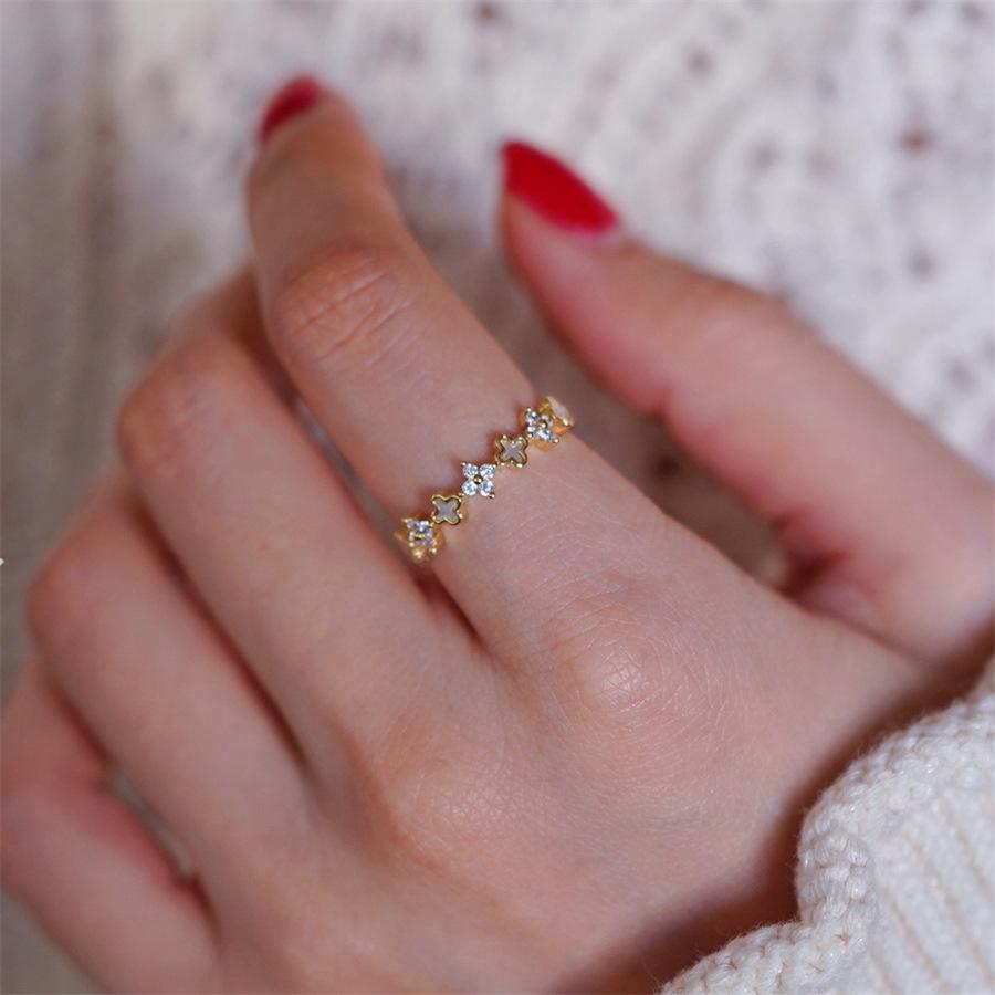 New Year's Ankara Red Drop Glaze Rose Flower Ring Delicate Light Luxury Clover Open Ring