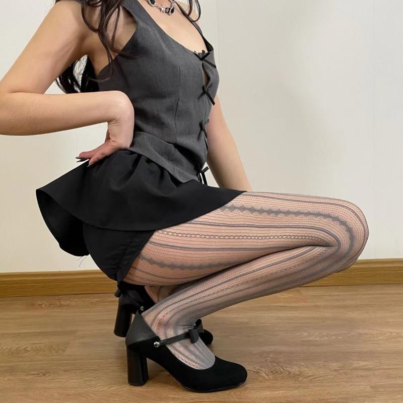Lolita Stockings Womens Sexy Fishnet Tights Sexy Geometric Striped Pantyhose Rattan Mesh Lace Gothic Seamless Fishnet Legging