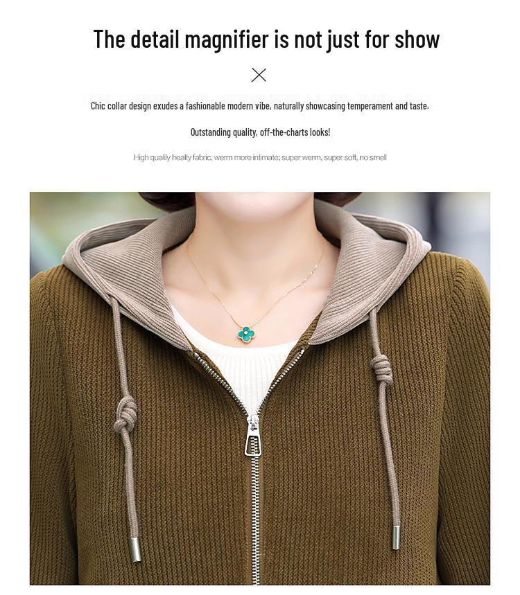 Mom's Spring 2025 Hooded Short Jacket for Women, Fashionable Casual Wear for Middle-Aged & Elderly