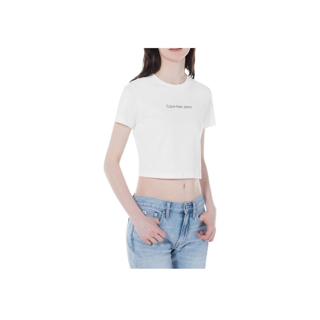 Calvin Klein Solid Short Sleeve T-Shirt Women tops White J224288-YAF