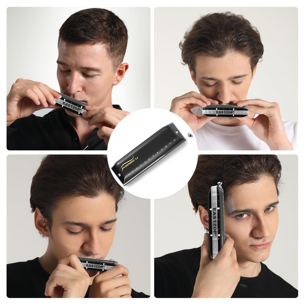 East top Valveless Chromatic Harmonica E Key 12 Holes 48 Notes Chromatic Mouth Organ Harmonica for Adults Key of Sea Beginners and Students E Key