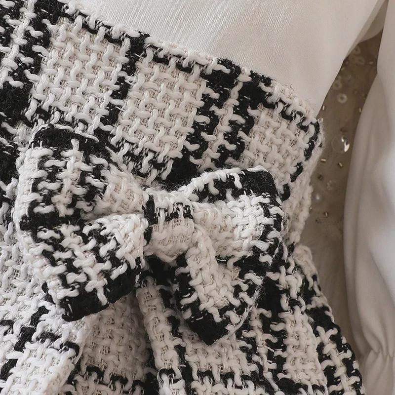 Autumn/Winter 2024 Cross-Border Children's Skirt Set: Baby Girls' Black & White 3-Piece Outfit