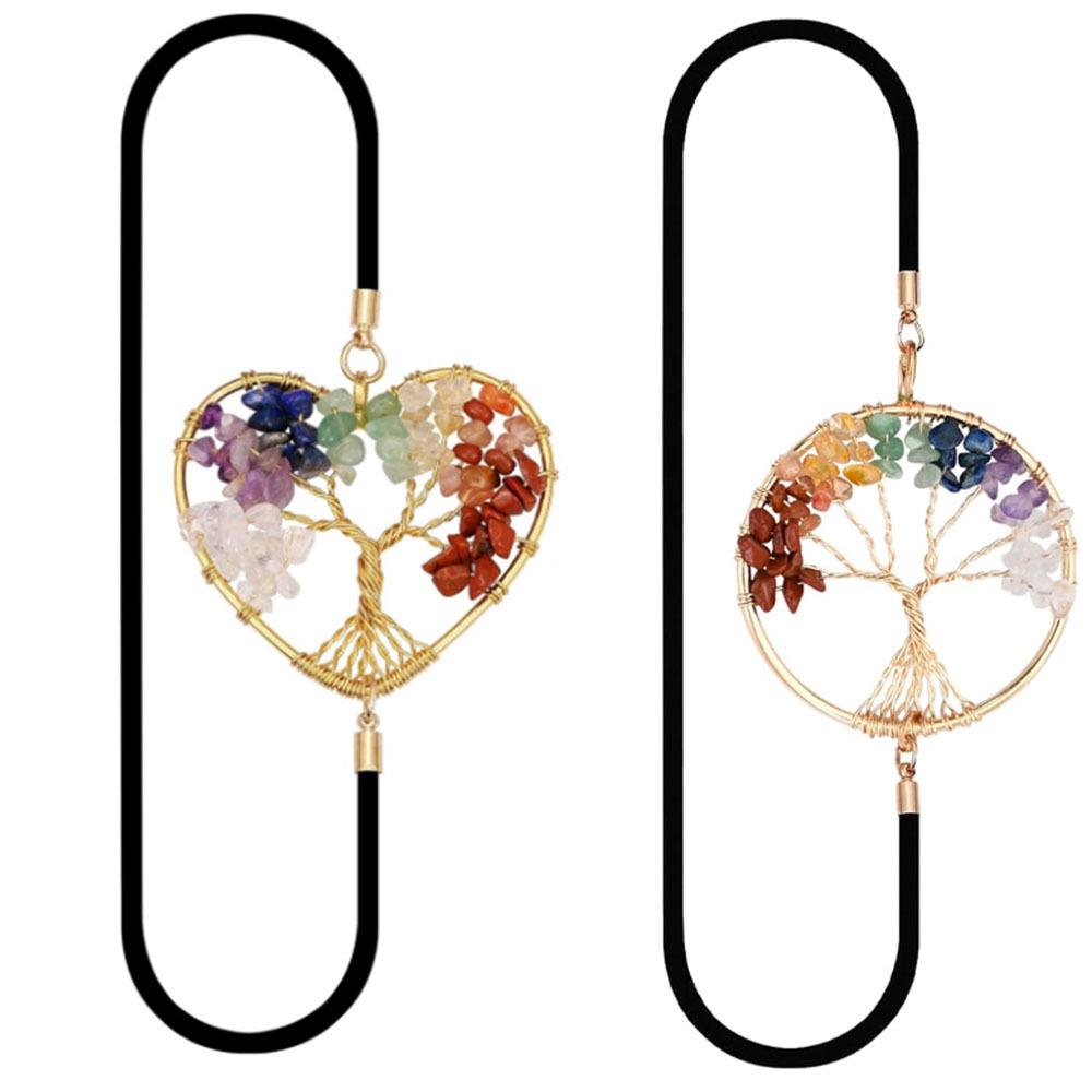 Natural Crystal Heart Tree of Life Pendant Bookmark