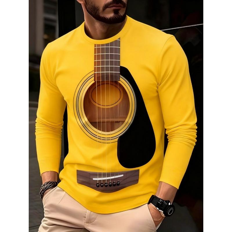 T-shirt Strumenti Musicali da Uomo Chitarra Pianoforte Stampa 3D Manica Lunga Tee Harajuku Y2k Tee Streetwear Top Oversize Abbigliamento Uomo
