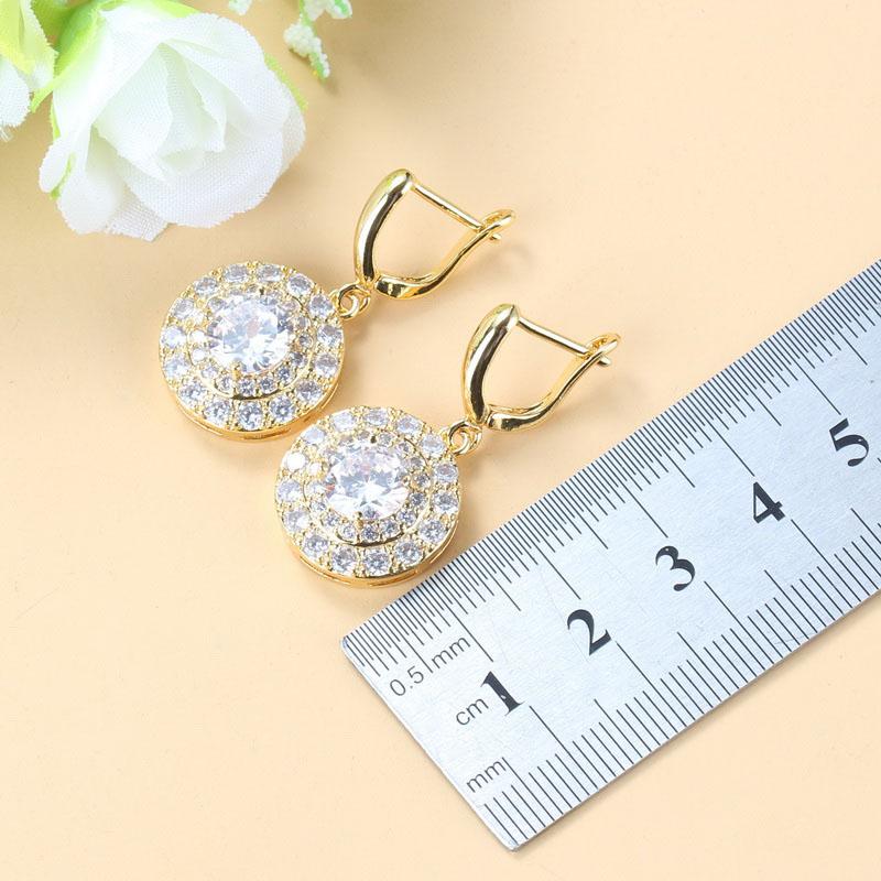 Simple Round Bridal Four-Piece Suit White Zircon Crystal Gold Color Women Jewelry Sets Dangle Earrings/Bracelet/Ring 6-Colors