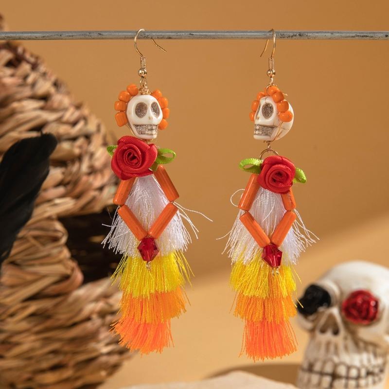 Unique Gothic Skeleton Earrings Bohemian Tassels Jewelry for Women Portable Ethnic Party Wear