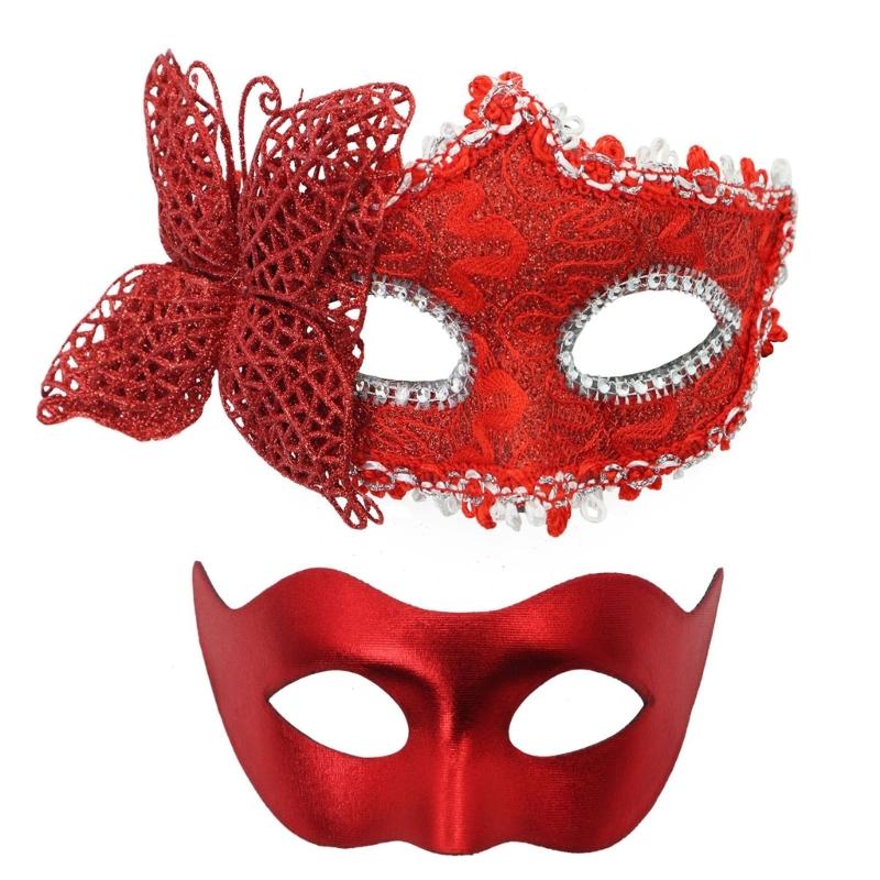 Couple Masquerade Mask for Women Men Halloween Half Face Mask Masquerade Eye Mask for Masquerade Halloween Wedding Prom красный