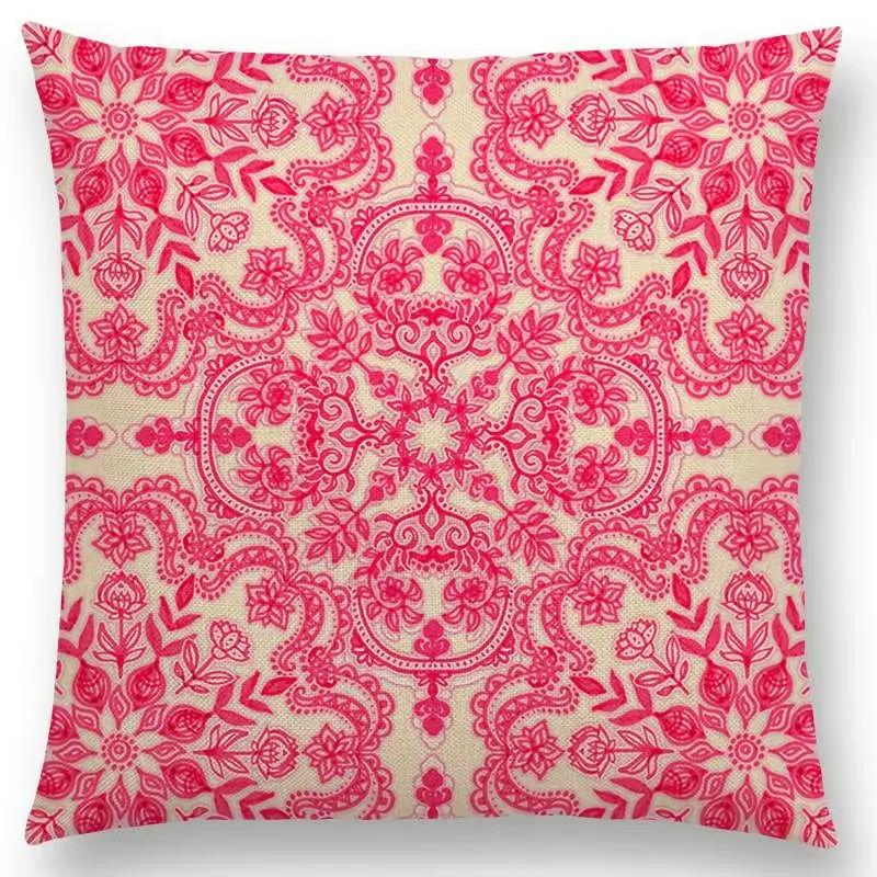 New Boho Art Flower Gorgeous Floral Diamond Doodle Botanical Geometry Mandala Decorative Pattern Cushion Cover Throw Pillow Case