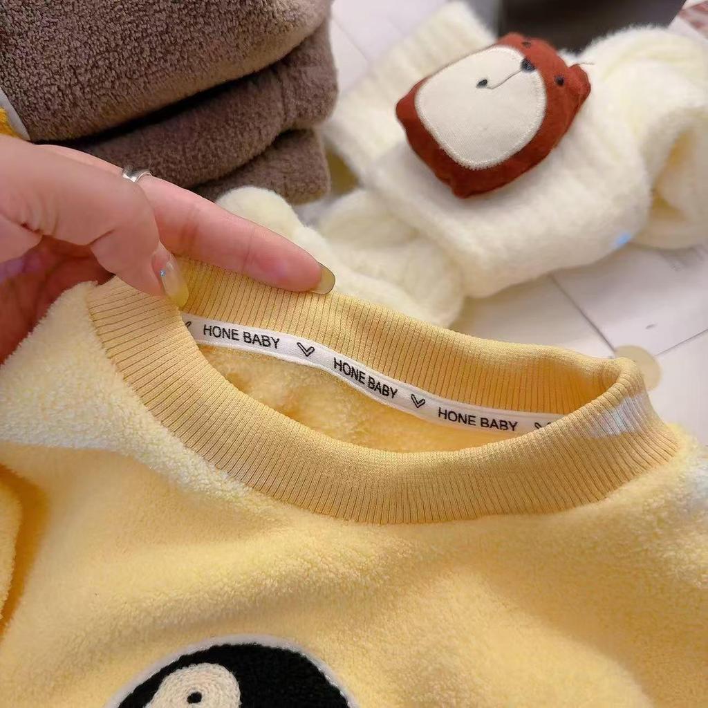 Kids' Fleece-Lined Pajamas Set - Thick Warm Cloud Fleece Homewear for Boys and Girls, Perfect for Autumn/Winter