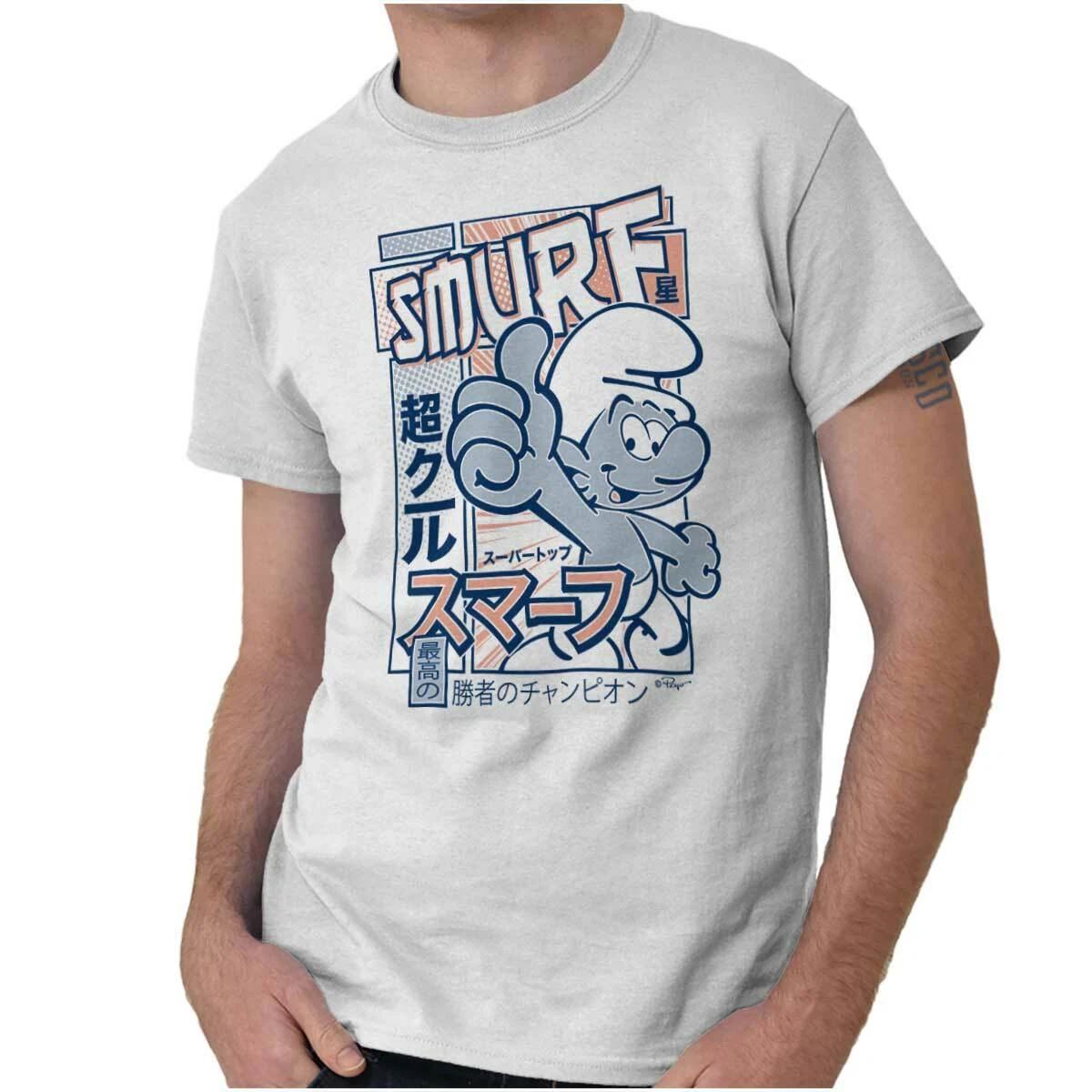 

Smurf Cartoon Kanji Cool Manga Otaku Vibes Womens or Mens Crewneck 100% Cotton T-shirt Mens Tees Top Tee M