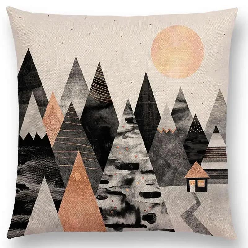 Neuer Sonnenaufgang Und Mond Verträumte Gipfel Farbenfrohe Berge Welt Abstraktes Geometrisches Muster Kissenbezug Auto Sofa Dekokissenbezug