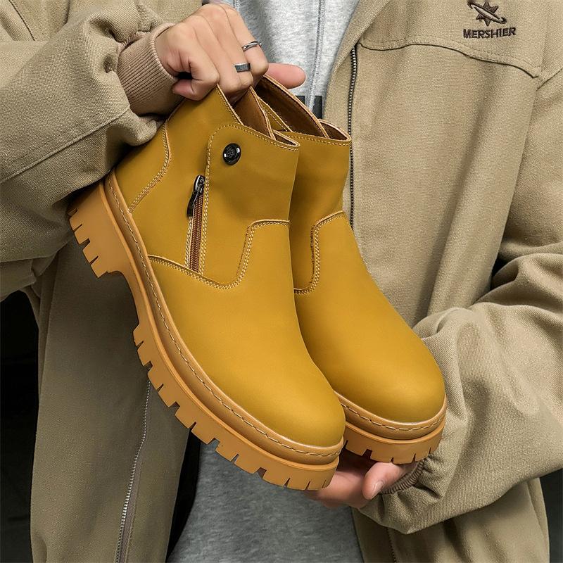 British style men's casual chelsea boots slip-on original leather shoes outdoors cowboy platform boot handsome ankle botas mans