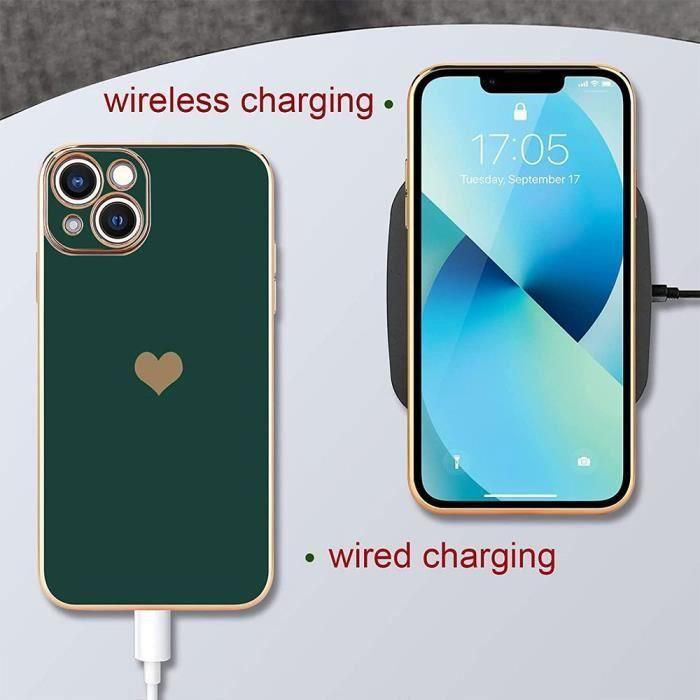 Coque de Protection - PROSHOP - iPhone 13 Pro - Souple - Vert nuit - Motif coeur mignon