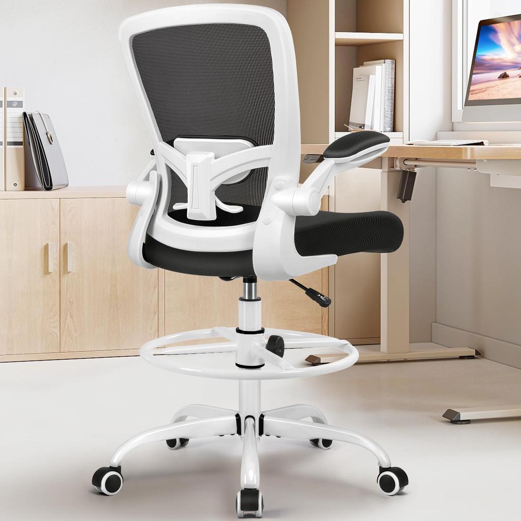 FelixKing Drafting Stool Desk Office Ergonomic Breathable Study Work from Office 360 Degree White Chair, Chair, Chair, Chair, Mesh, Chair, Home,