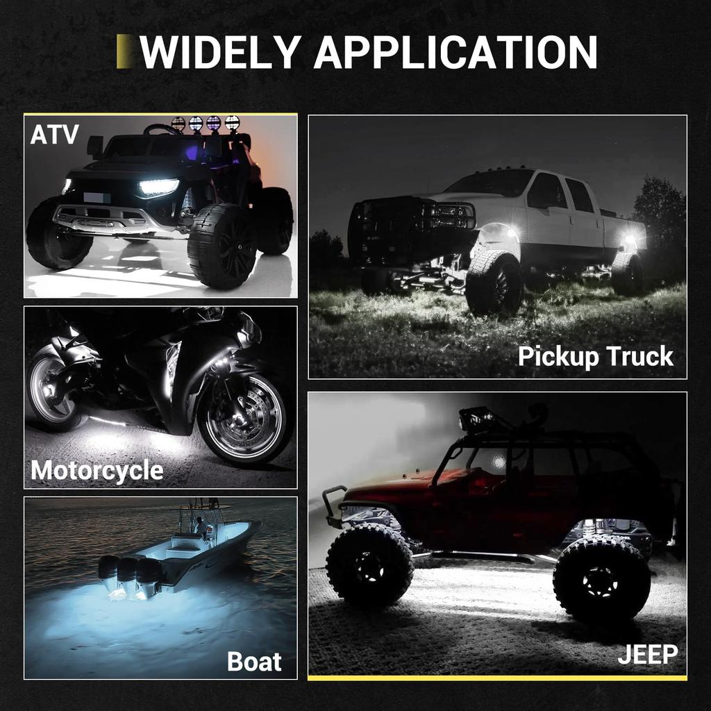 Hovano 4 Pods White Rock Light 6000K Pure White 36 LED SMD Chip Super