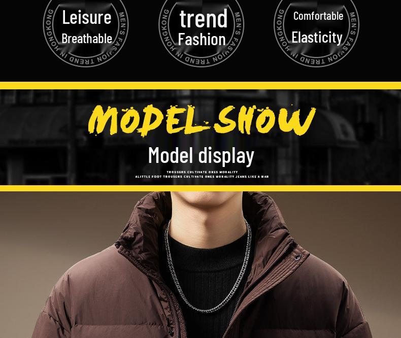 Men's High-End Fluffy White Duck Down Jacket: Thick, Warm, Stand Collar, Loose Fit for Winter