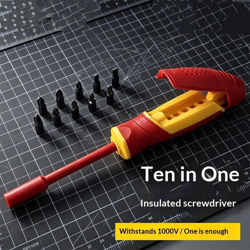 Insulated Screwdriver Set Magnetic Slotted Bits Interchangeable Multi-Purpose Electrician Tool Motorcycle Repair