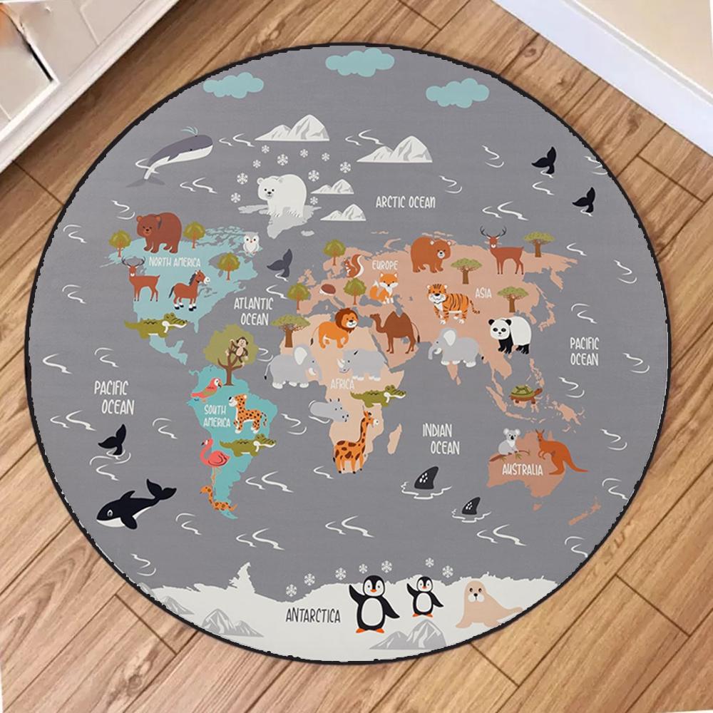 Tappeto Rotondo Morbido - Design Animale Cartone Animato con Volpe Giraffa Leone, Tappeto da Area Lavabile Comodo per Camera da Letto Cameretta